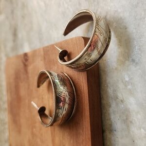 Sterling silver etched hoop earrings